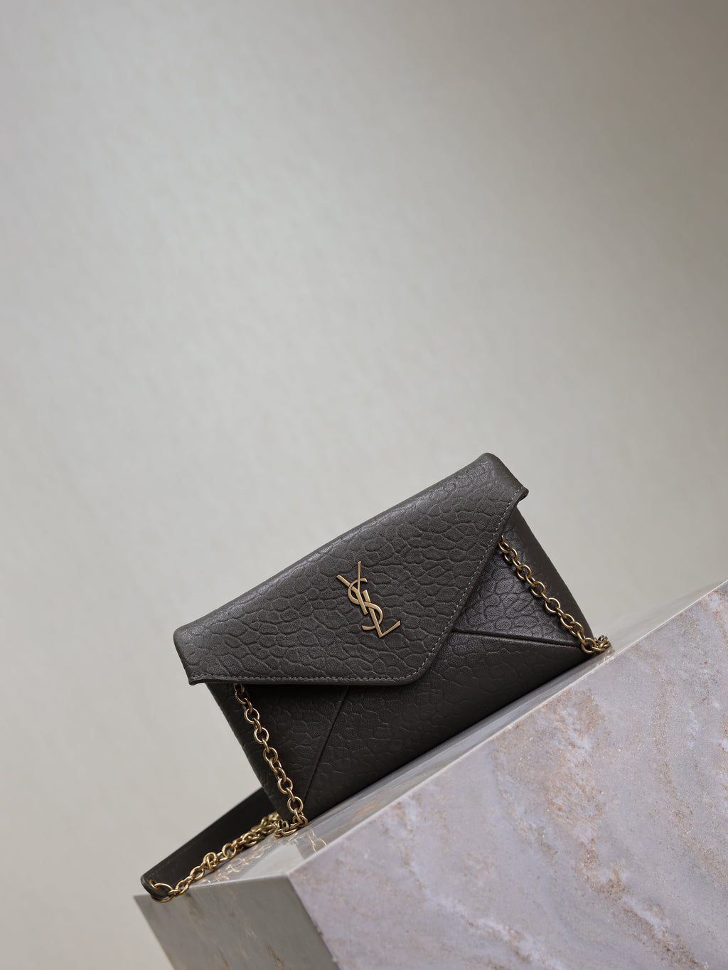 YSL 25S CALYPSO MINI 19 IN CHARCOAL GRAY LAMBSKIN GOLD HARDWRE
