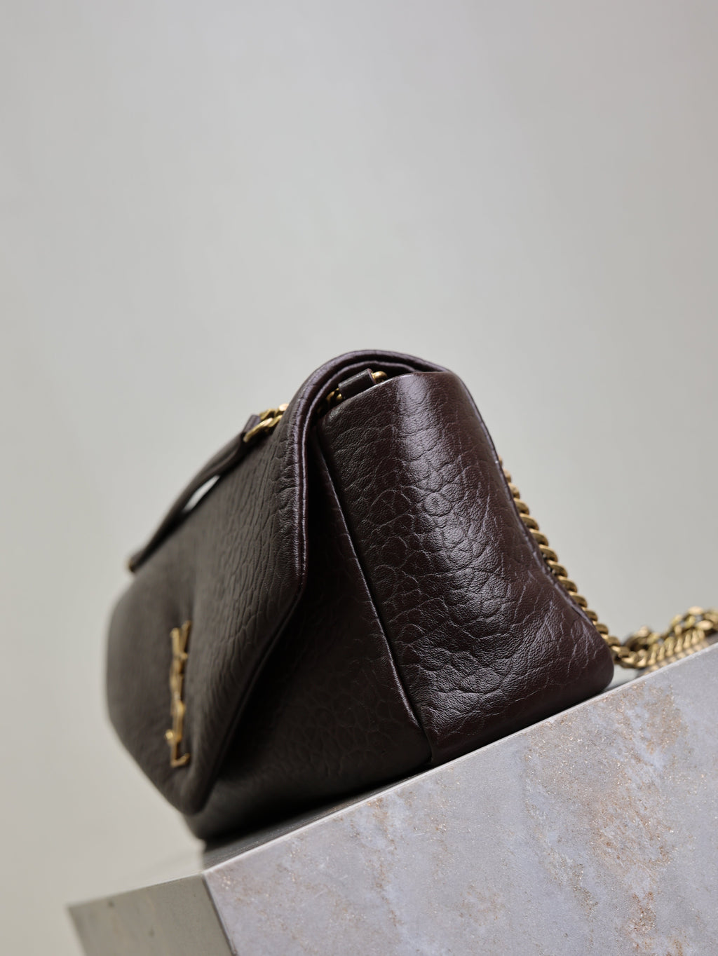 YSL 25S CALYPSO 30 IN DARK CHOCOLATE GRAINED CALFSKIN GOLD HARDWRE