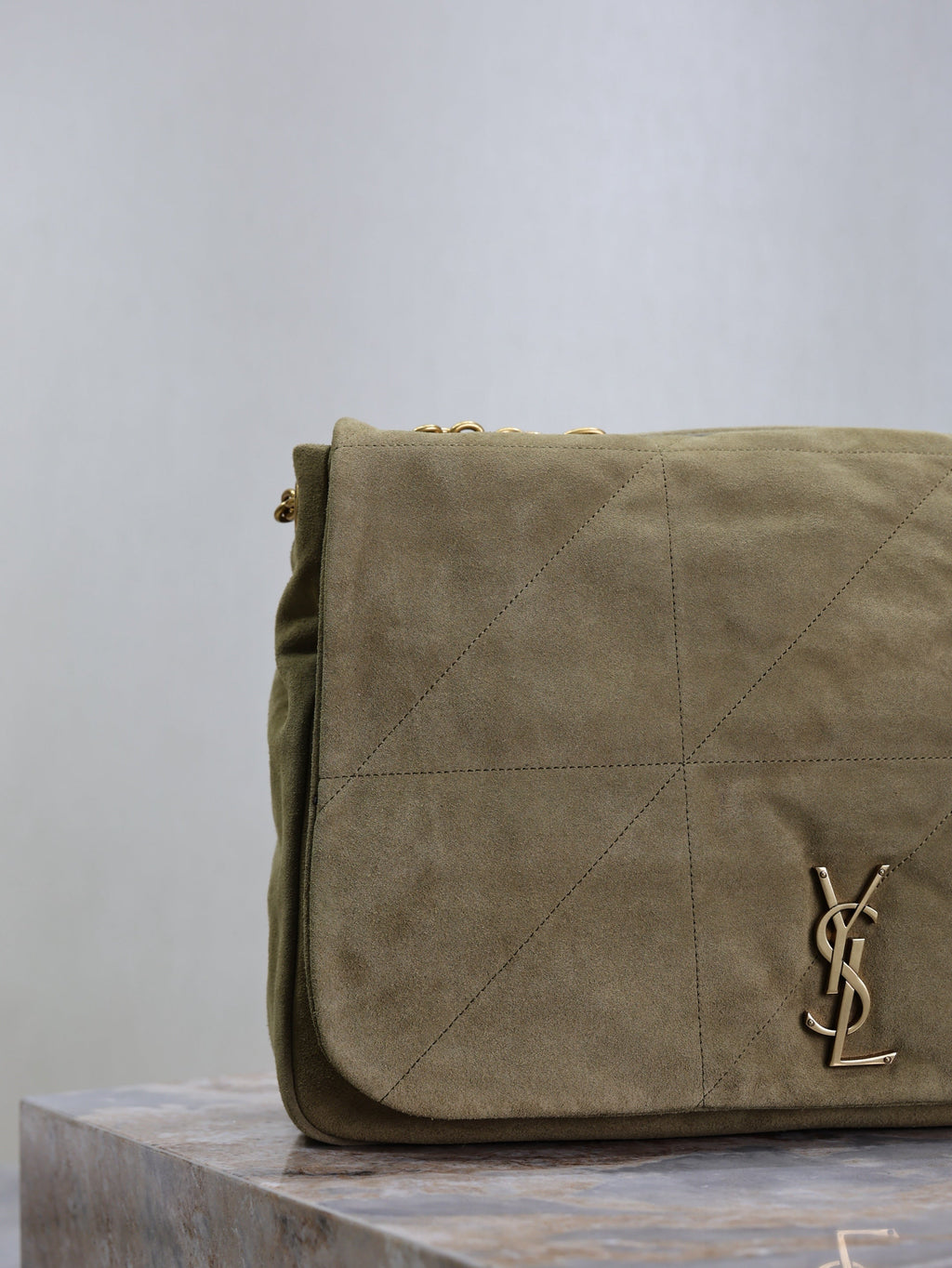 YSL 25S LARGE JAMIE 43 IN MUTED KHAKI SUEDE GOLD HARDWRE