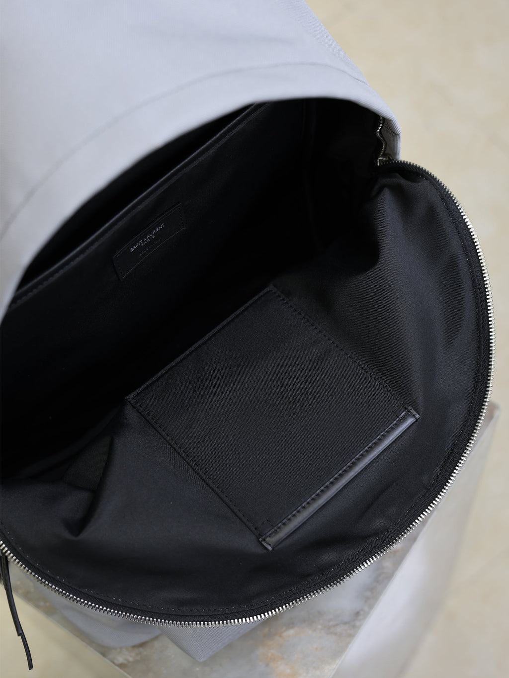 YSL 25S CITY BACKPACK 38 IN SLATE GRAY CANVAS AND CALFSKIN