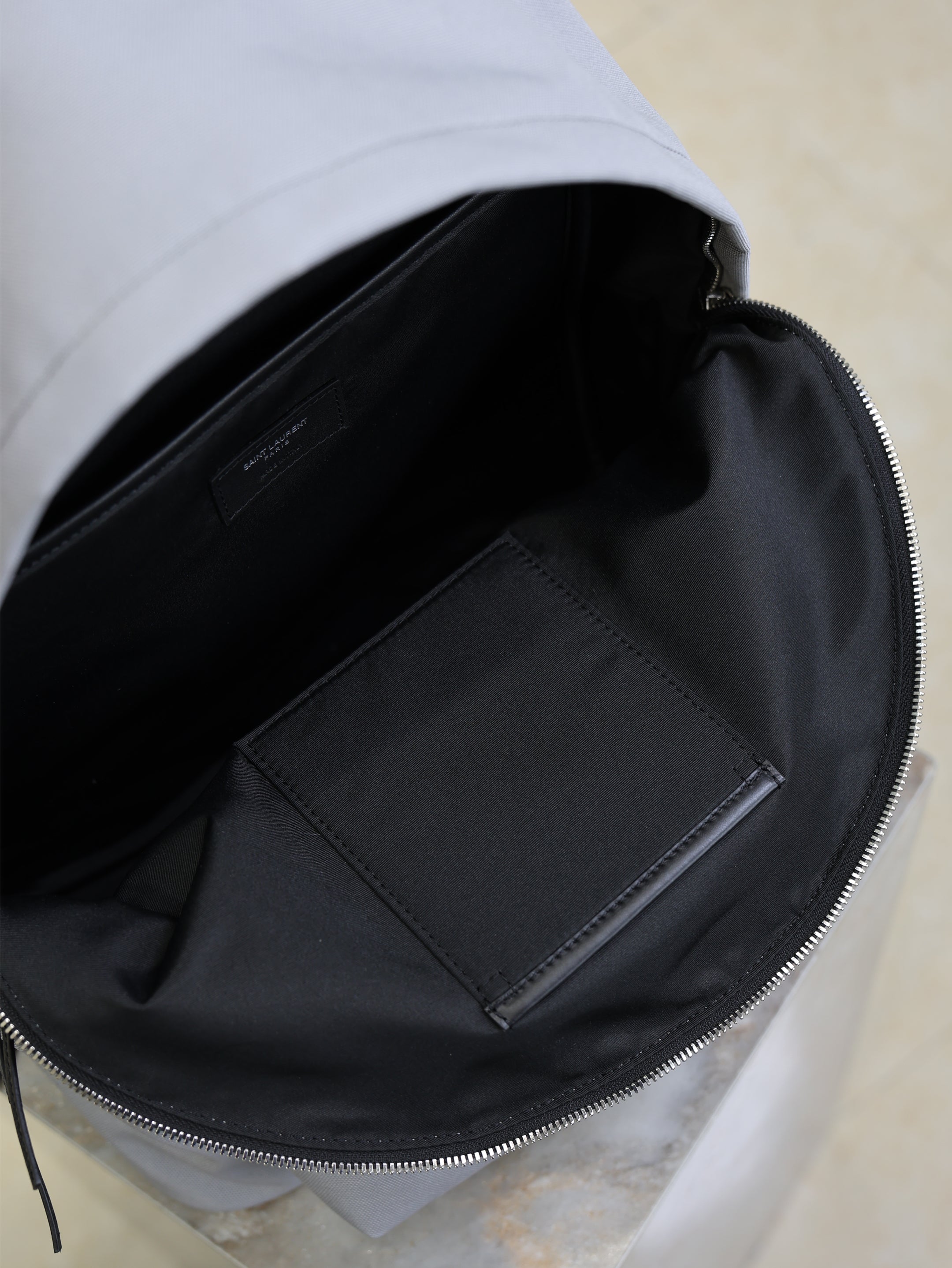 YSL 25S CITY BACKPACK 38 IN SLATE GRAY CANVAS AND CALFSKIN