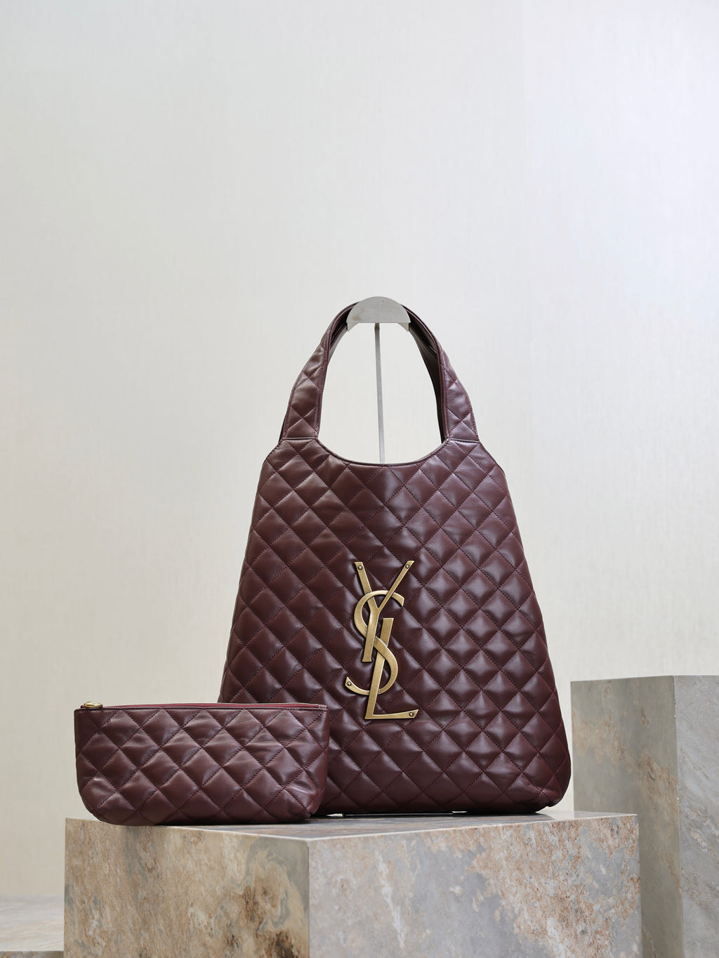 YSL 25S ICARE 27 IN ROUGE CABERNET QUILTED CALFSKIN GOLD HARDWARE