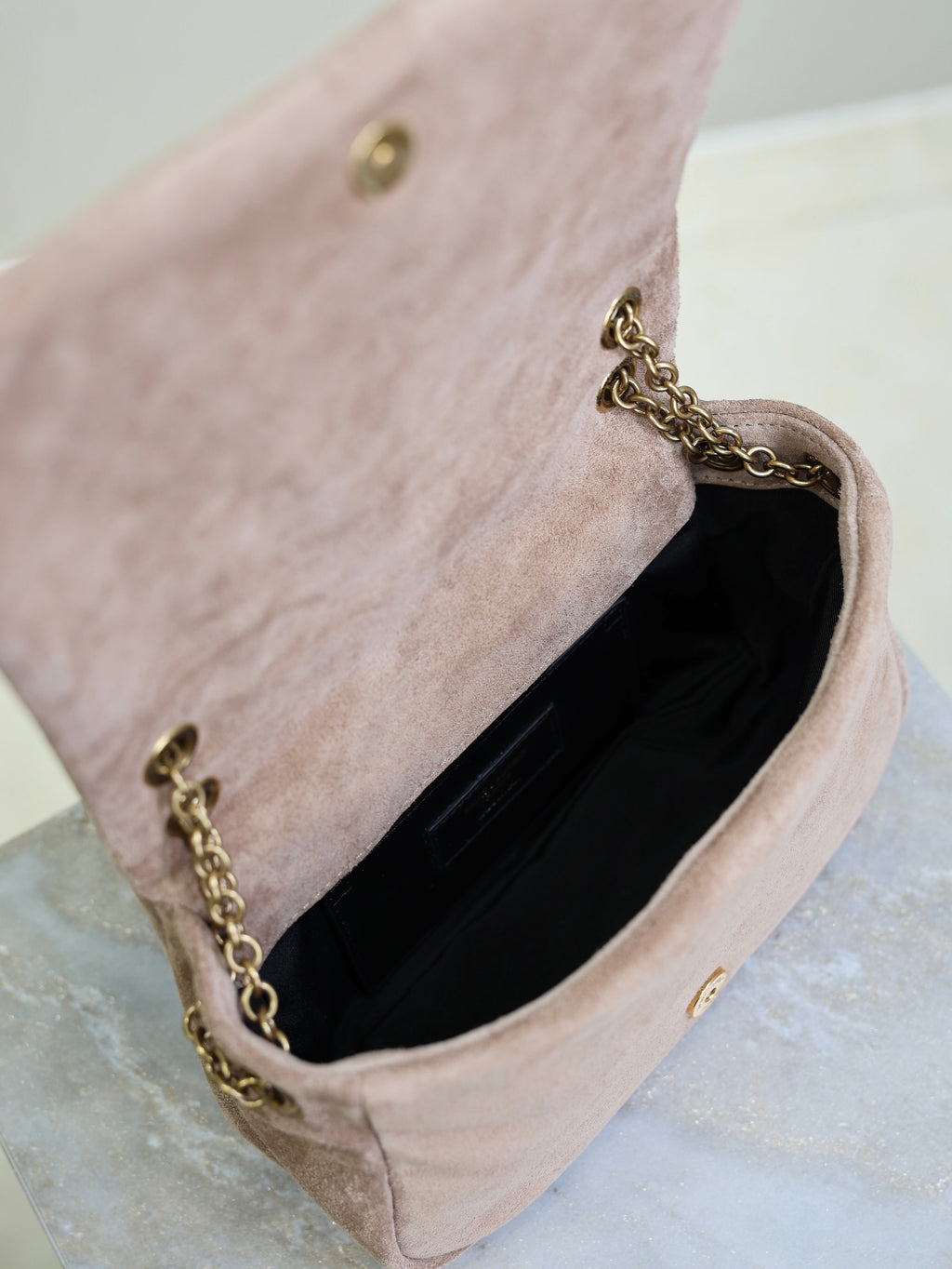 YSL 25S JAMIE 4.3 MINI 20 IN DUSTY ROSE BEIGE SUEDE GOLD HARDWARE