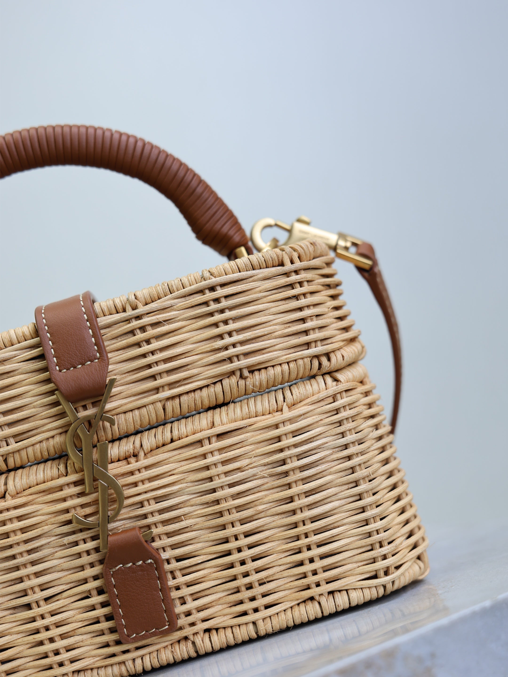 YSL 25S GABY MINI BAG 18 IN OSIER AND BROWN CALFSKIN GOLD HARDWRE