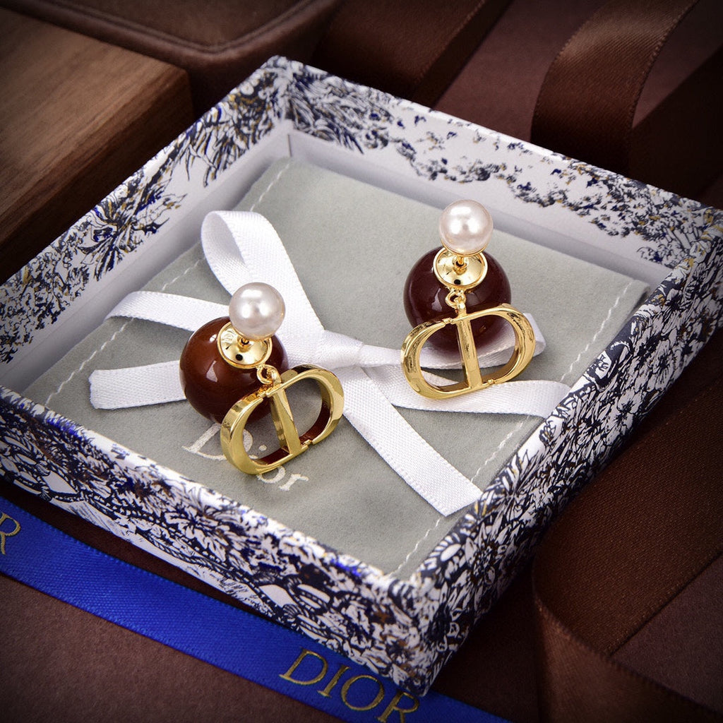 18K Dior Tribales Brown Resin Pearls Earrings
