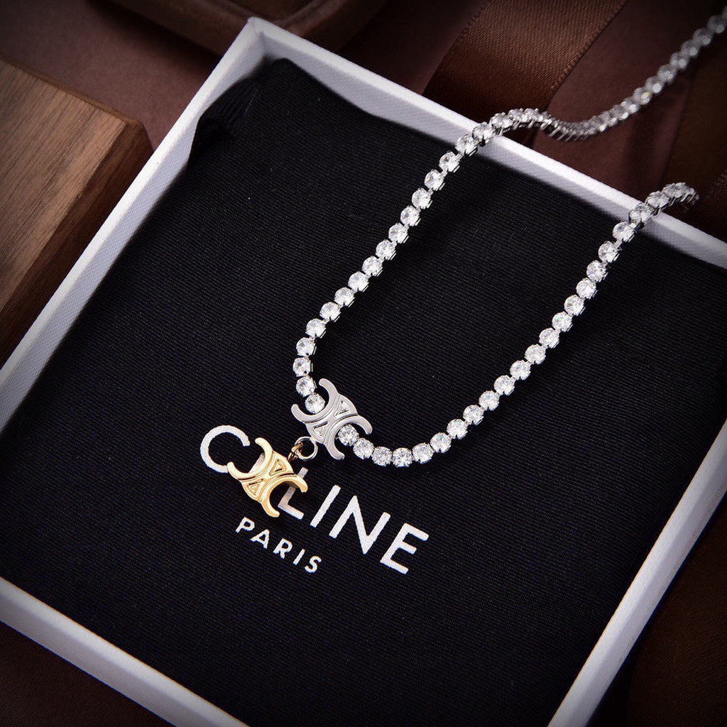 18K Celine Crystals Link Necklace
