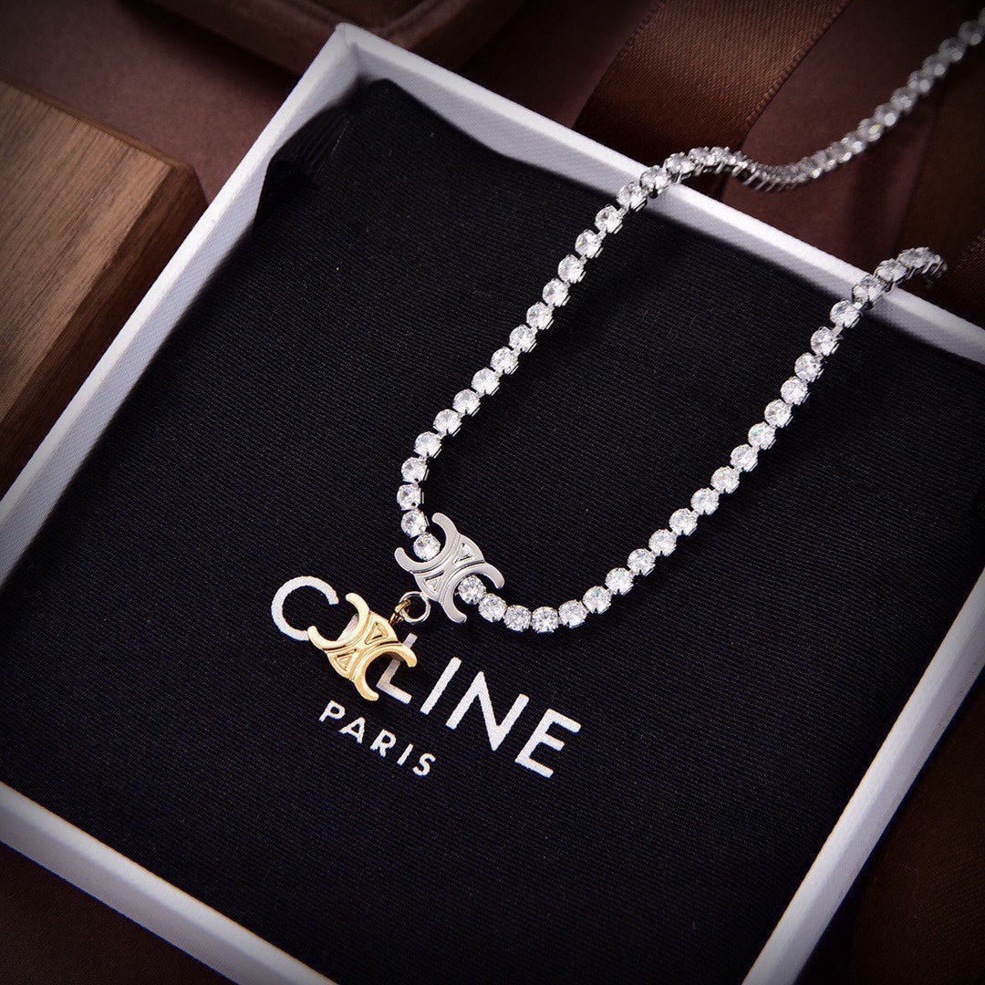 18K Celine Crystals Link Necklace