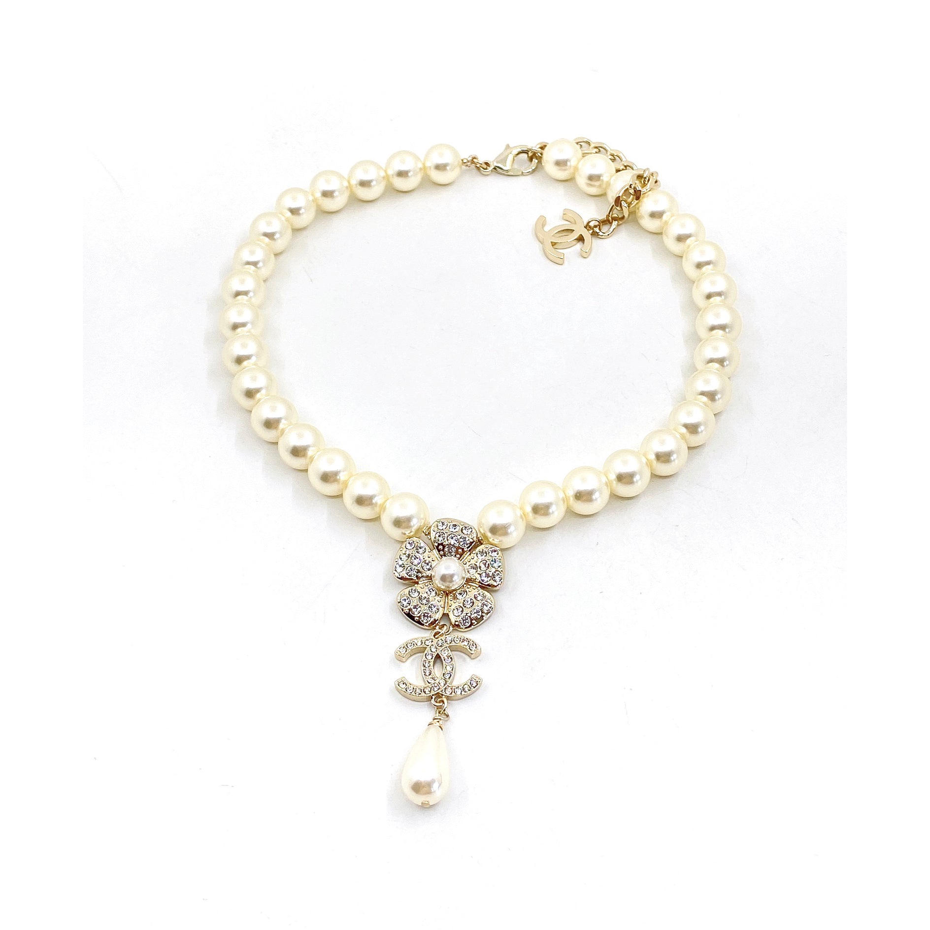 18K  Chanel Pearls Chain Choker Necklace