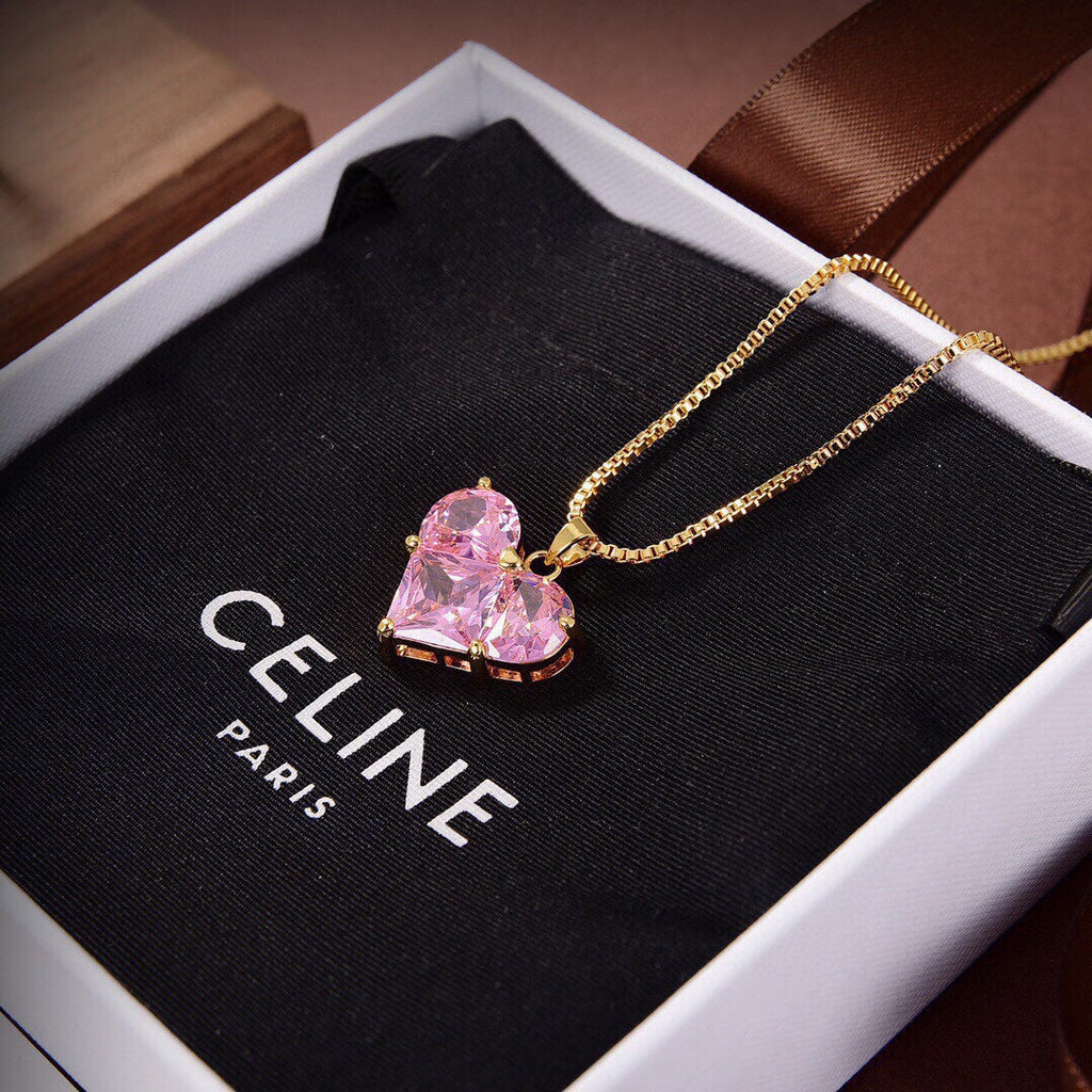 18K Celine Pink Heart Crystal Necklace