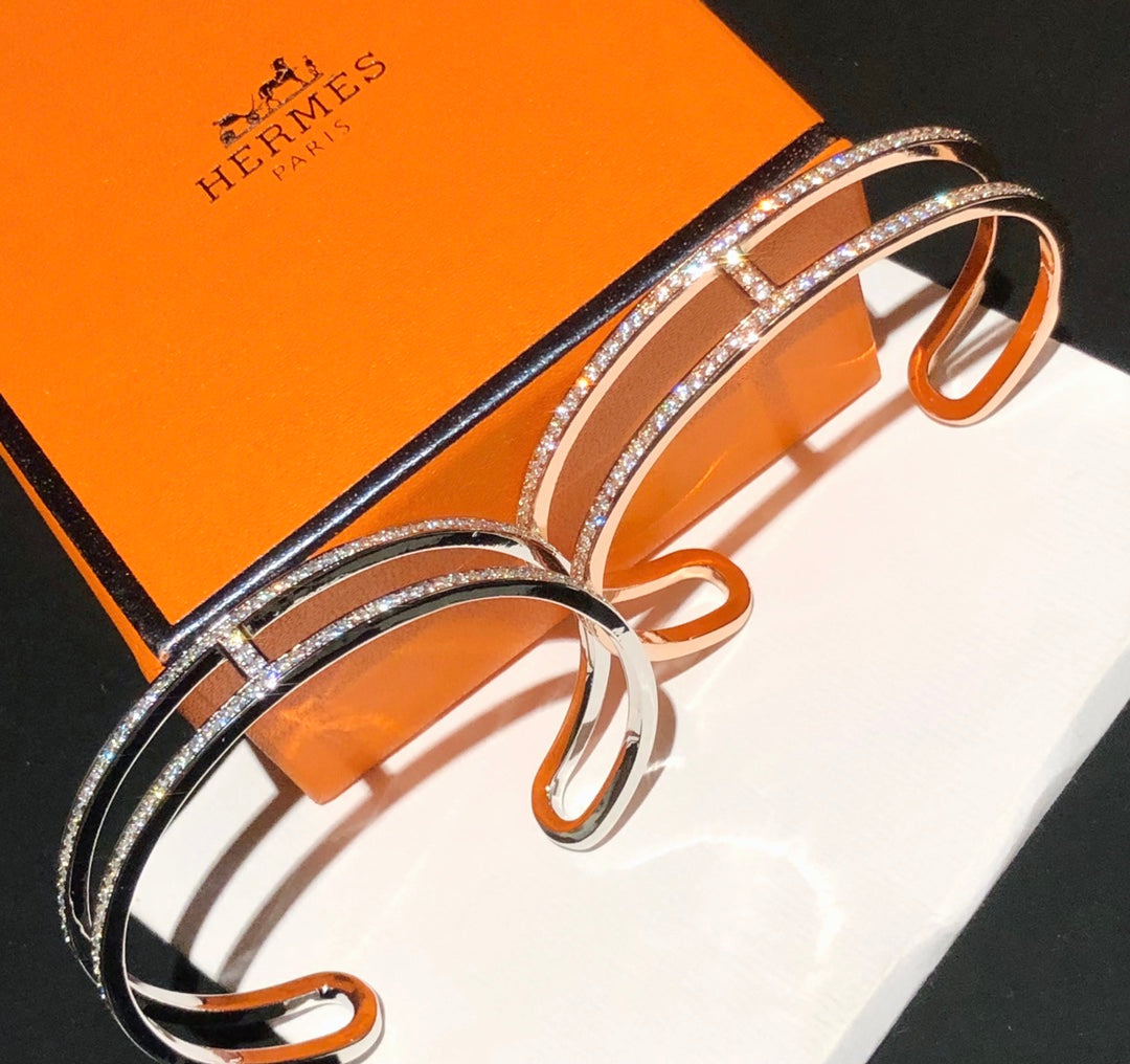 18K Ever Chain D¡¯ancre Cuff Diamond Hermes Bracelet