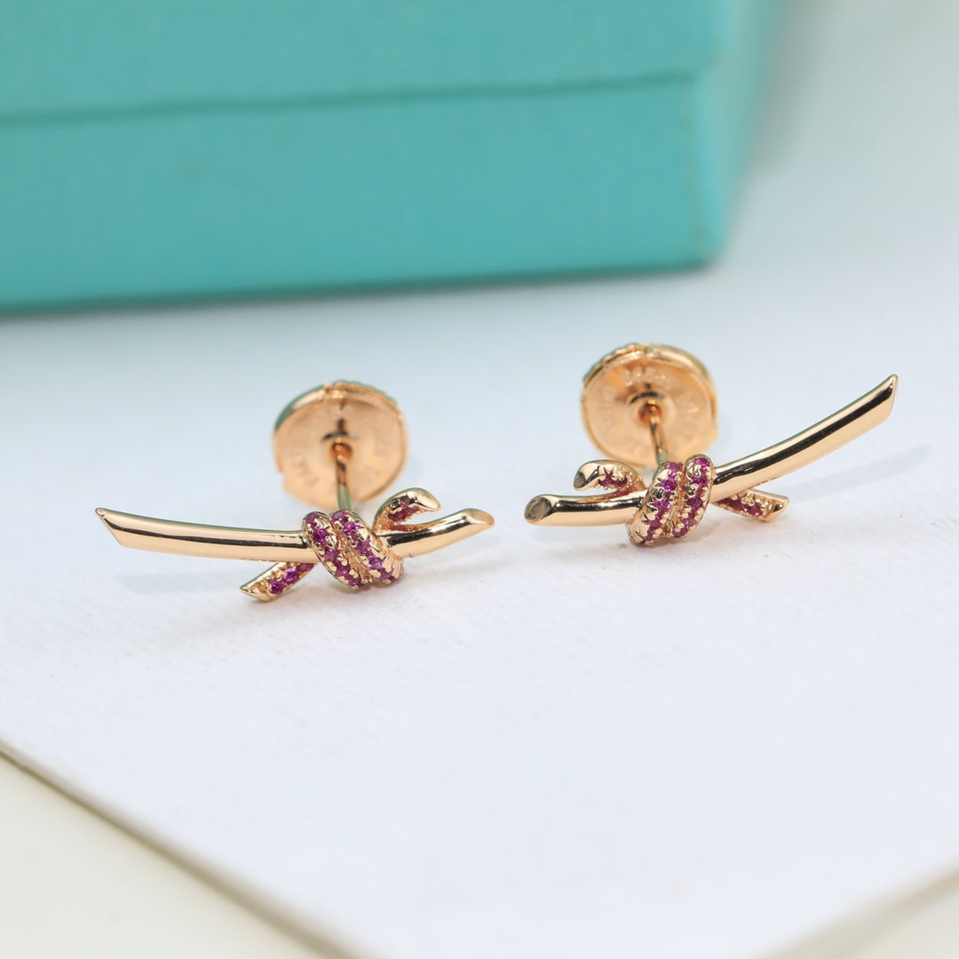 18K Tiffany Knot Pink Diamonds Earrings