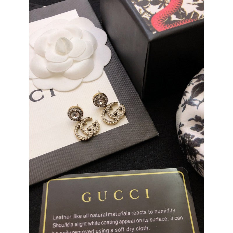 18K Double Gucci GucciCrystal Pendant Earrings