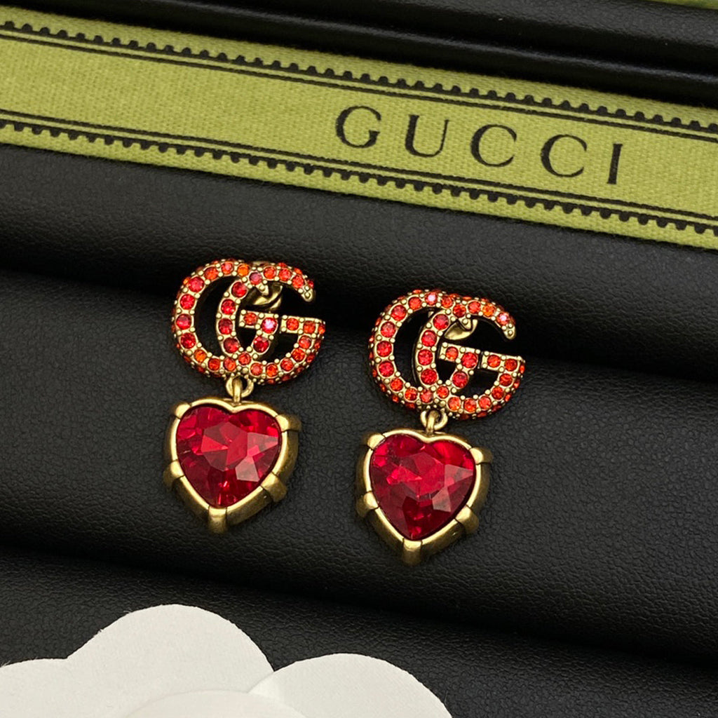 18K Double Gucci Red Crystal Earrings