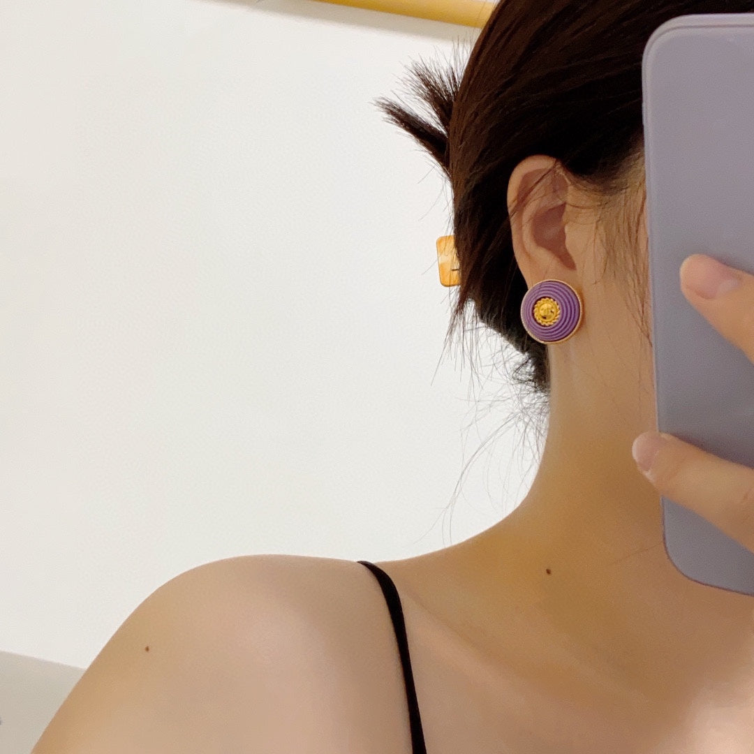 18K  Chanel Purple Resin Earrings