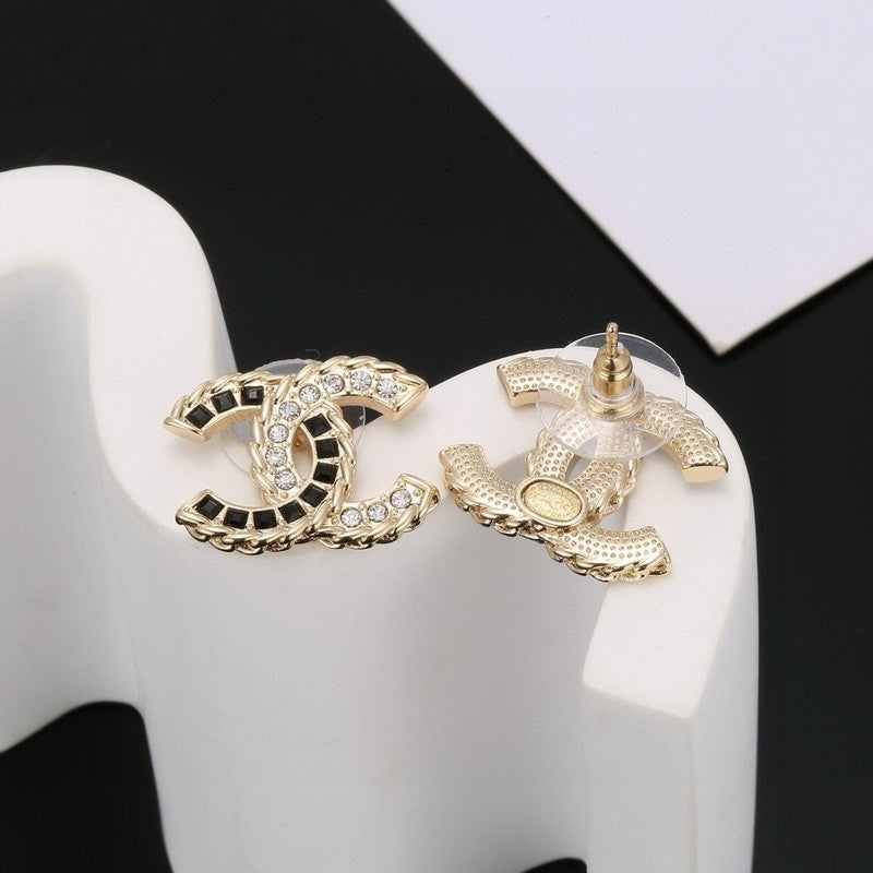 18K  Chanel Crystal Leather Earrings