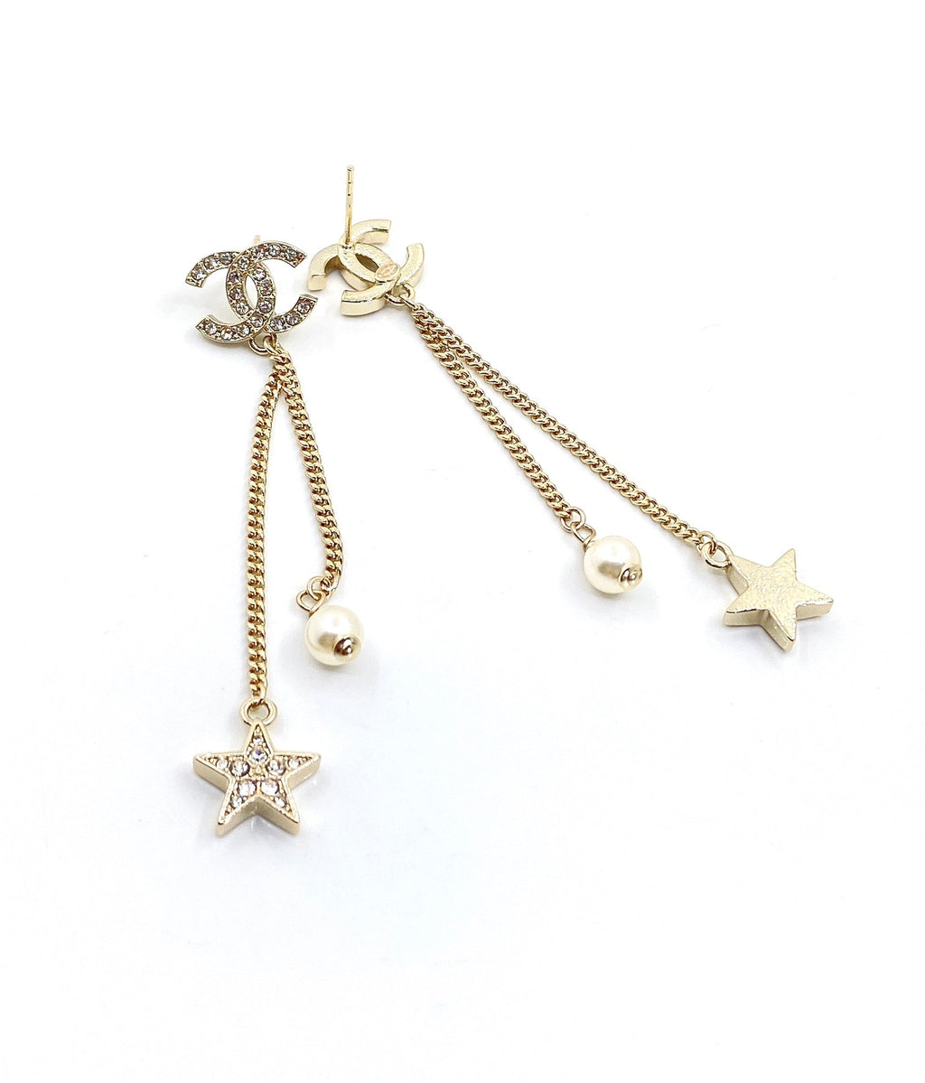 18K  Chanel Pearl & Star Earrings