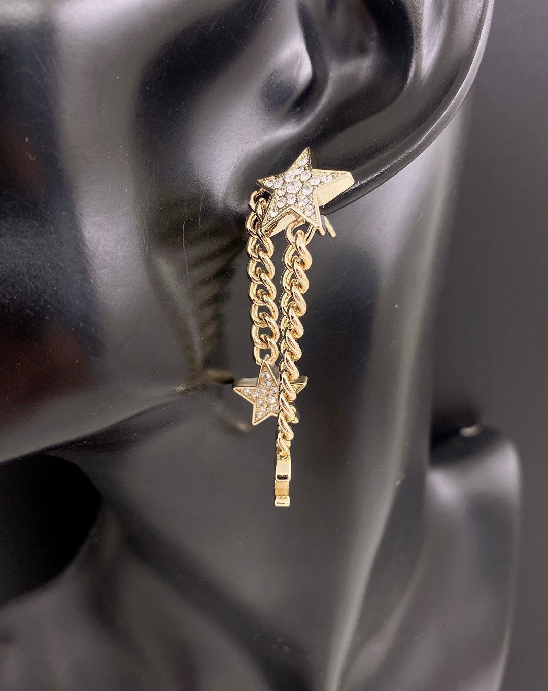 18K  Chanel Star Diamonds Long Earrings
