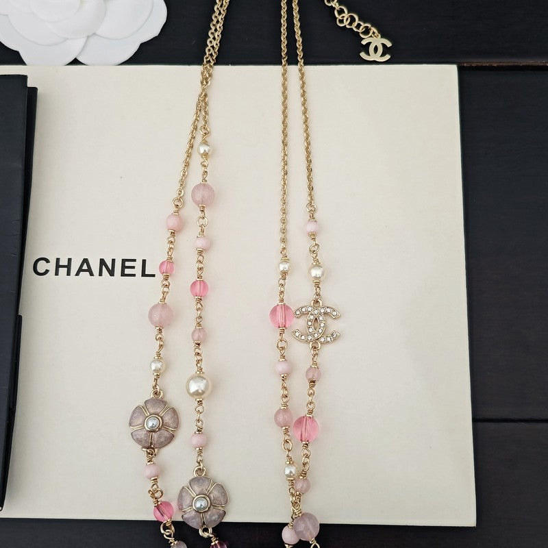 18K  Chanel Pink Pearl Long Necklace