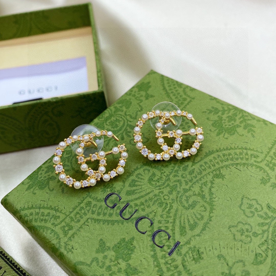 18K Double Gucci Pearls Earrings