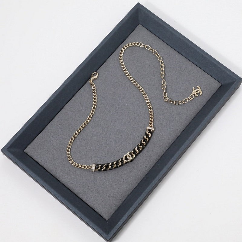 18K  Chanel Vintage Gold Leather Necklace