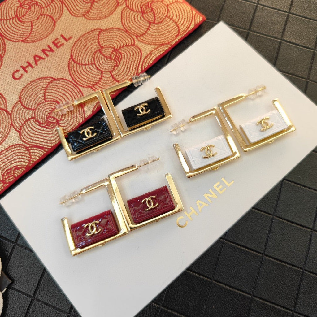 18K  Chanel Red Bag Hoop Earrings
