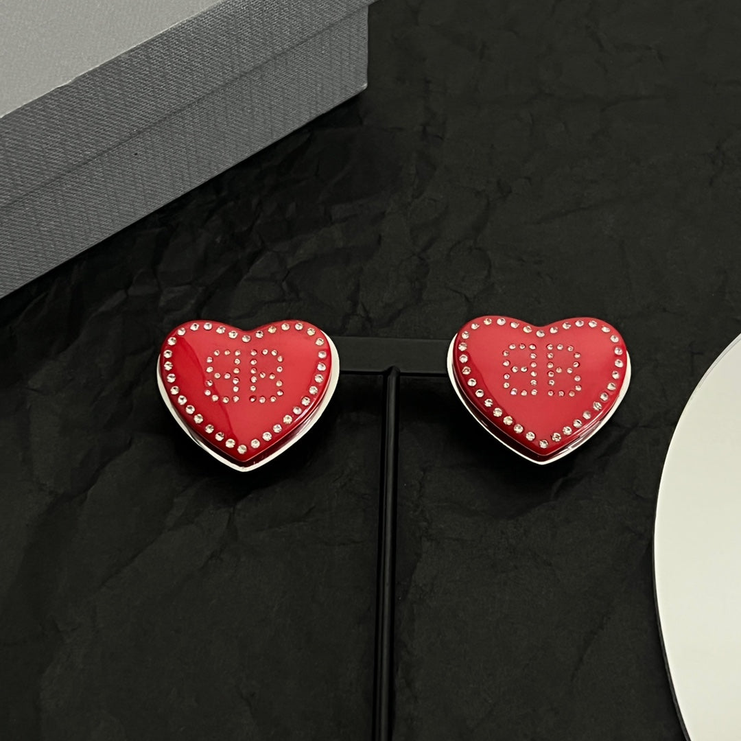 18K Balenciaga Red Heart Earrings