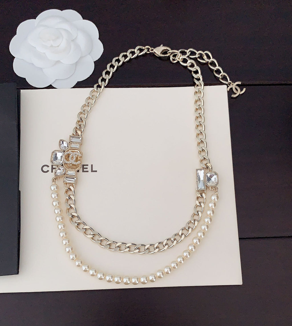 18K  Chanel Pearls Crystals Necklace