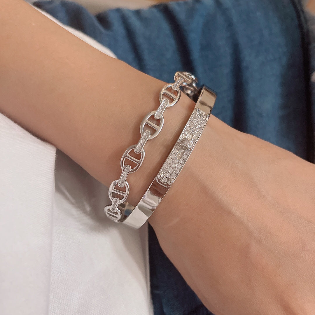 18K Kelly Double Tour Diamond Hermes Bracelet