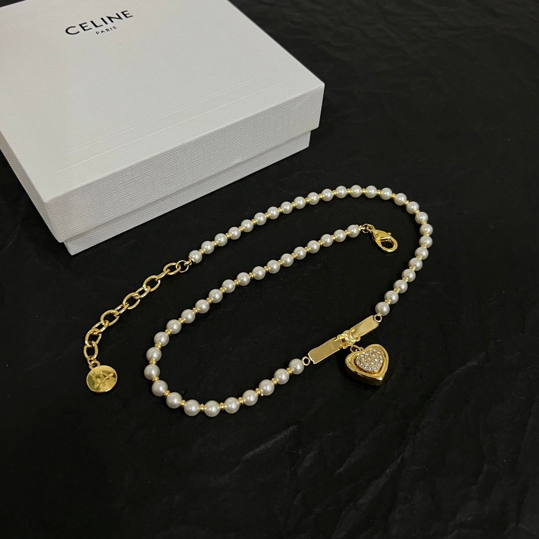 18K Celine Heart Pearl Necklace