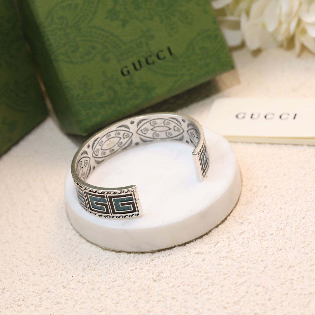 Double Gucci Cube Green Wide Bracelet
