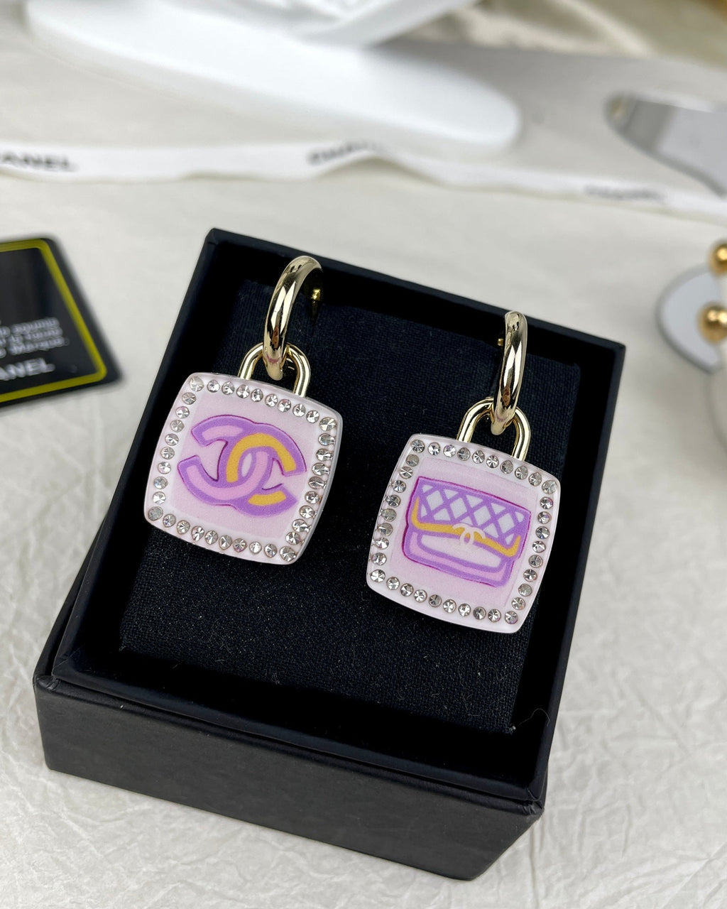 18K  Chanel Pink Bottle Earrings