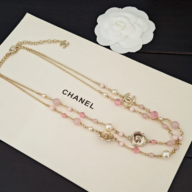 18K  Chanel Pink Pearl Long Necklace