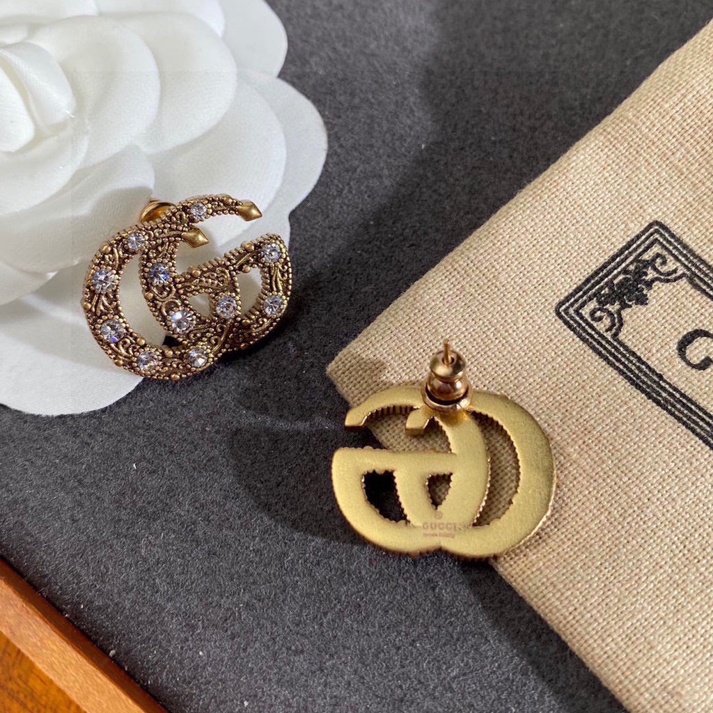 18K Double Gucci Crystals Earrings