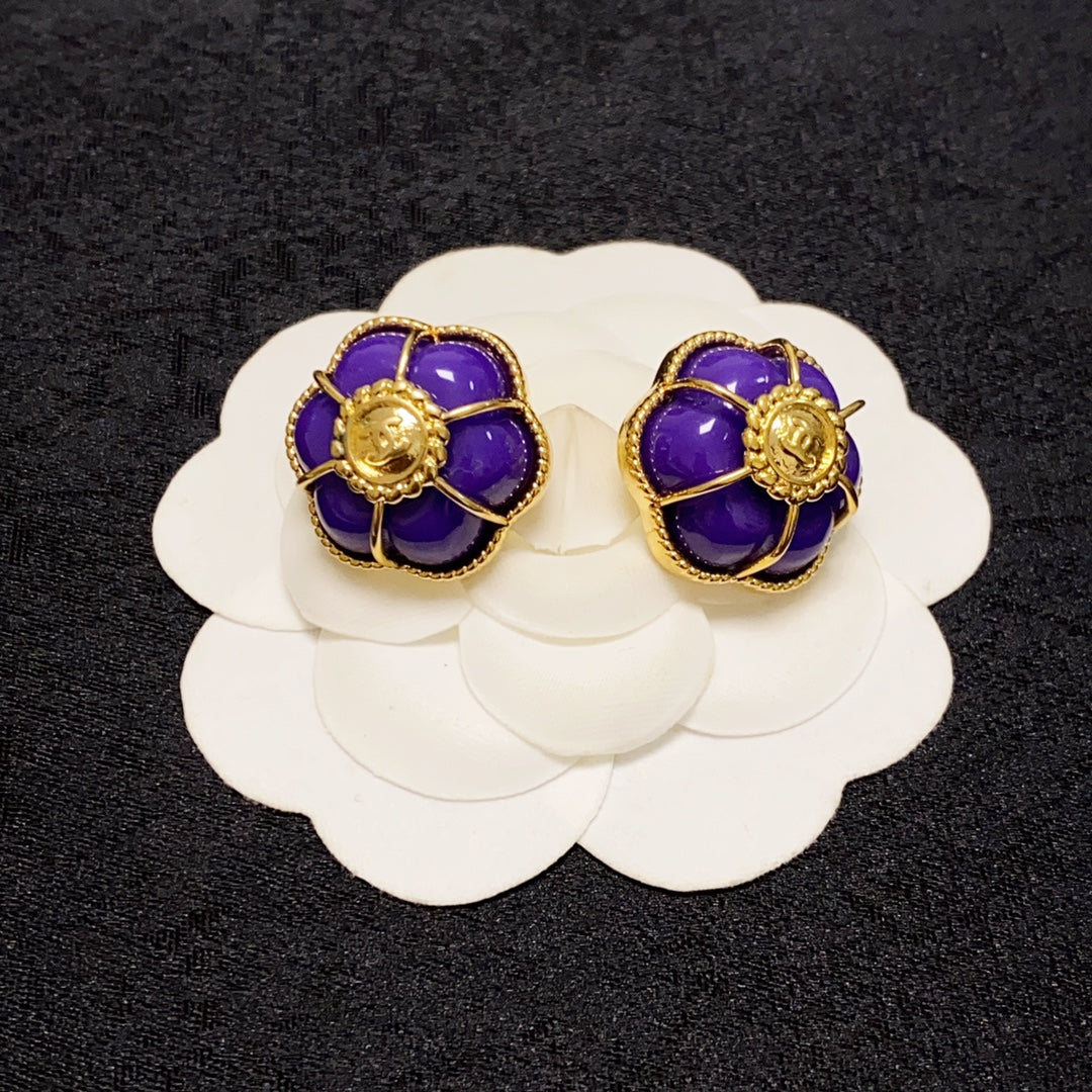 18K  Chanel Purple Flowers Earrings