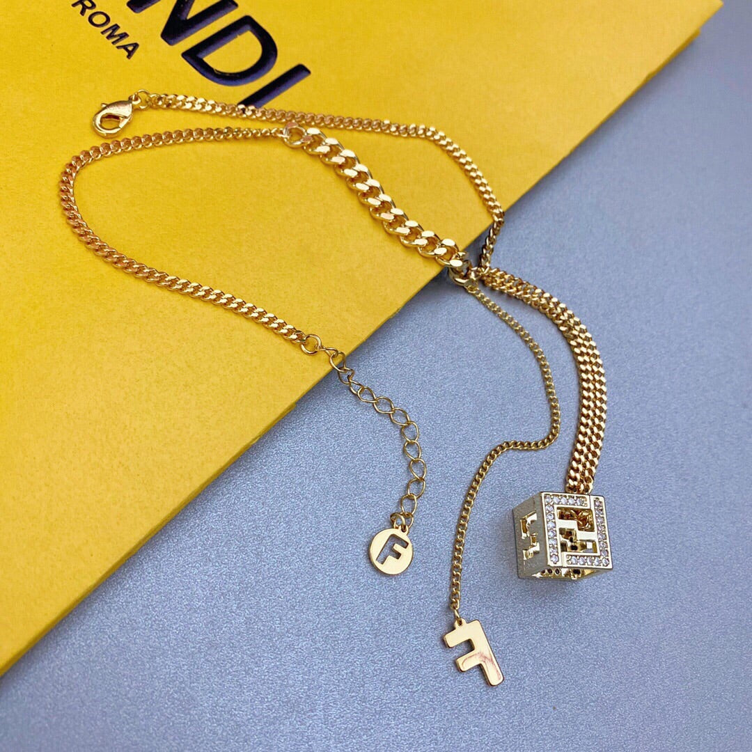 18K Fendi Cube Diamonds Necklace