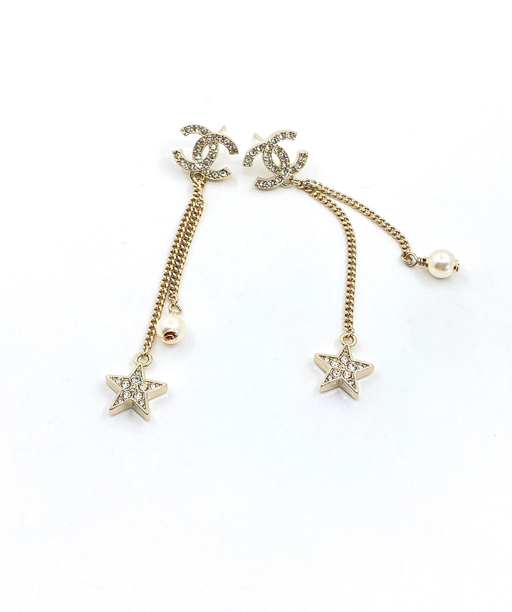 18K  Chanel Pearl & Star Earrings