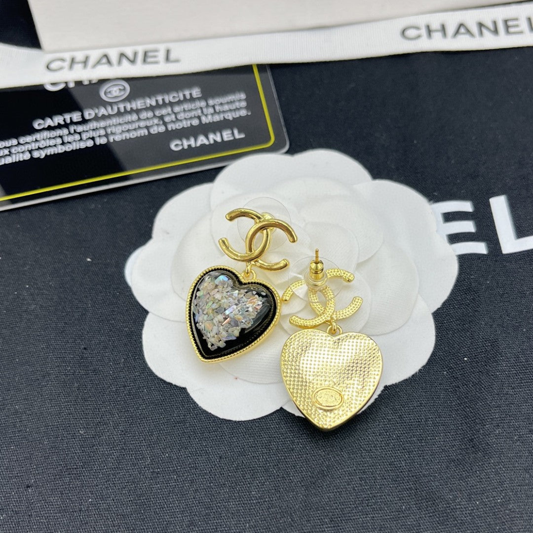 18K  Chanel Multi-Color Crystals Heart Earrings