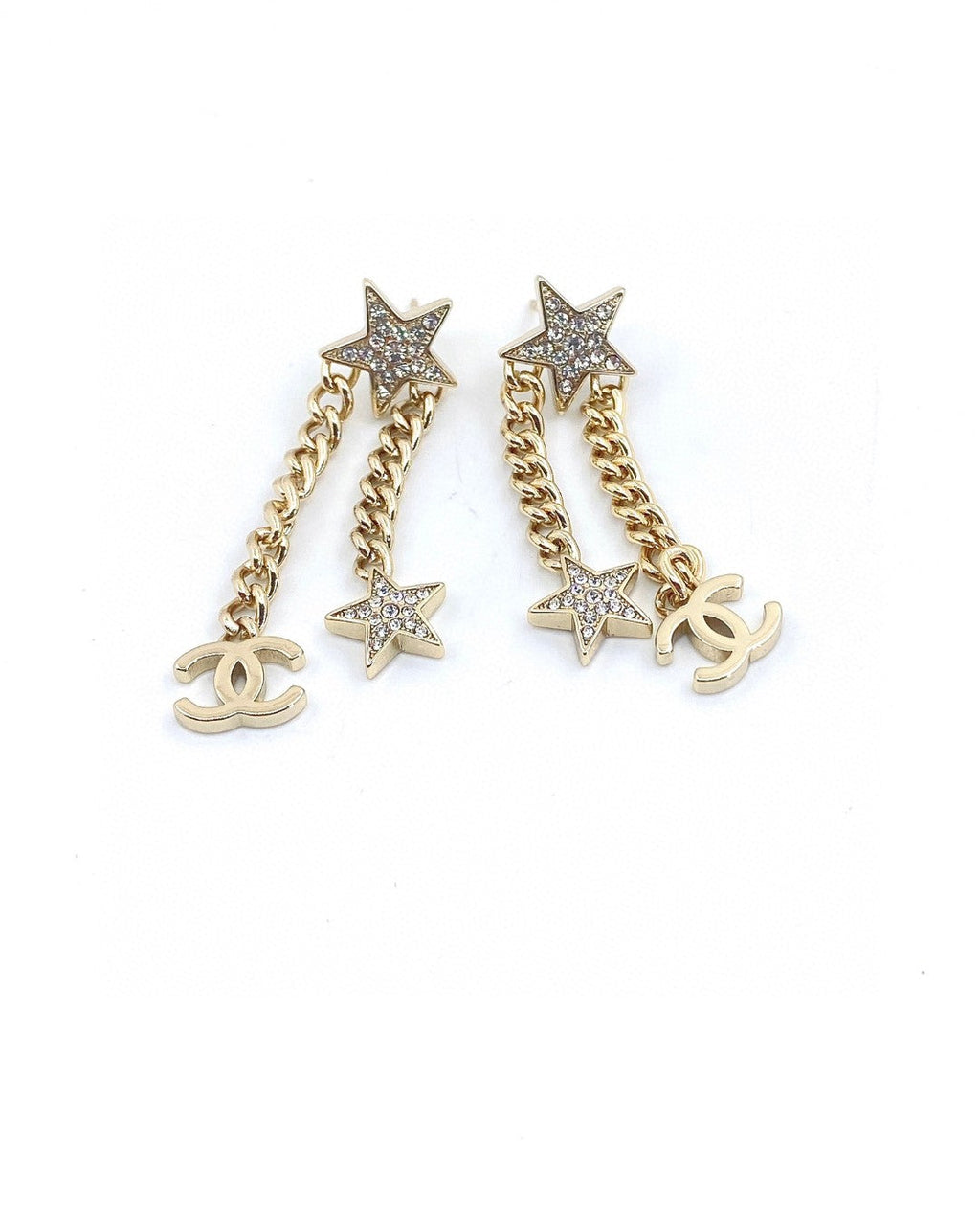 18K  Chanel Star Diamonds Long Earrings