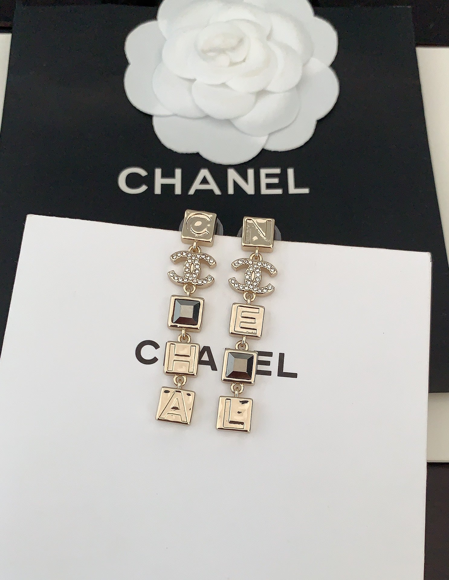18K  Chanel Crystals Long Earrings