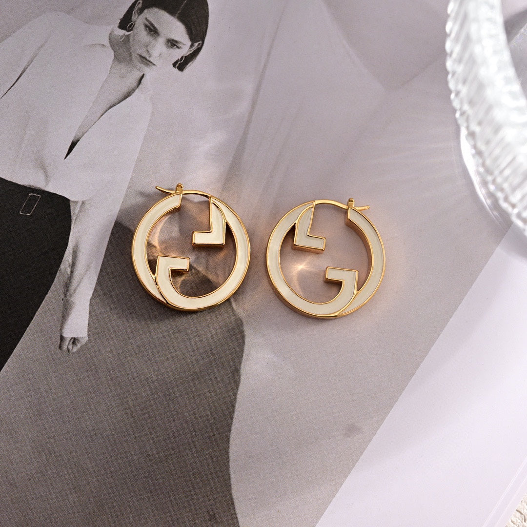 18K Double Gucci Pink Hollow Earrings
