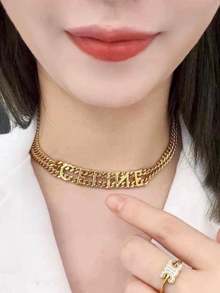 18K Celine Script Choker Necklace