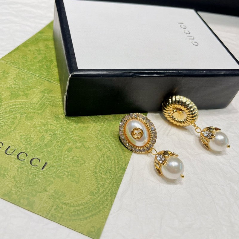 18K Double Gucci Flower Pearl Earrings
