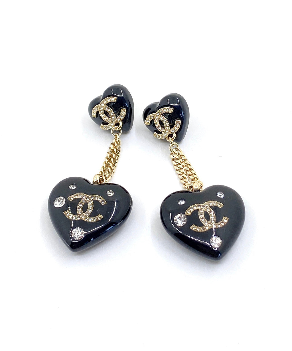 18K  Chanel Heart Pendant Earrings