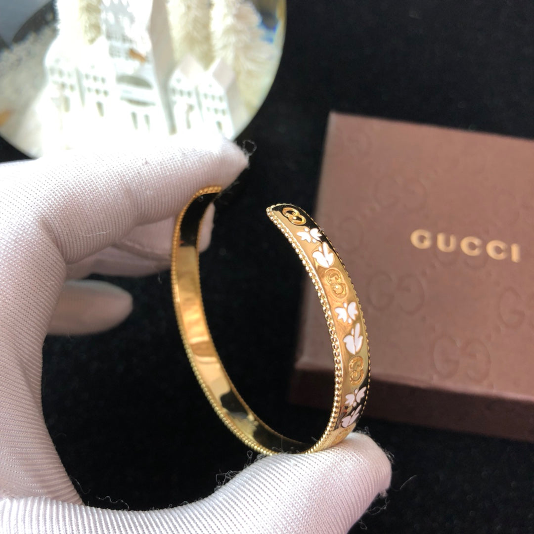 18K Double Gucci Icon Blossom Enamel Bangle Bracelet