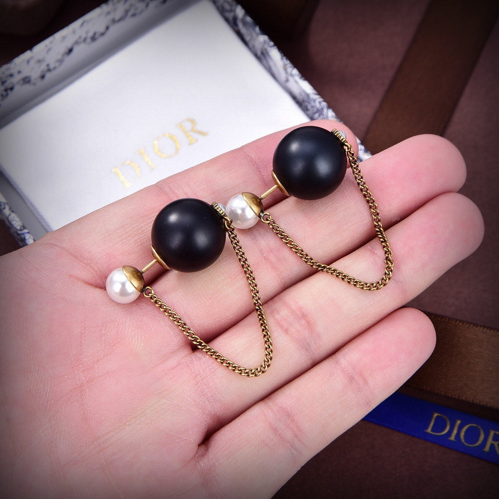 18K Dior Tribales Black Resin Pearl Earrings