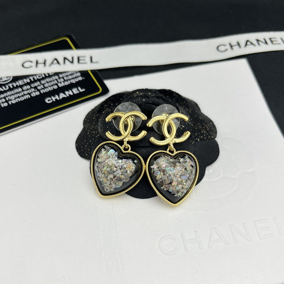 18K  Chanel Multi-Color Crystals Heart Earrings