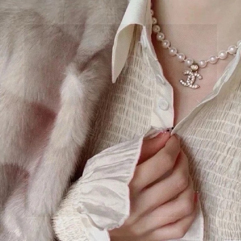 18K  Chanel Pearl Chain Diamond Necklace