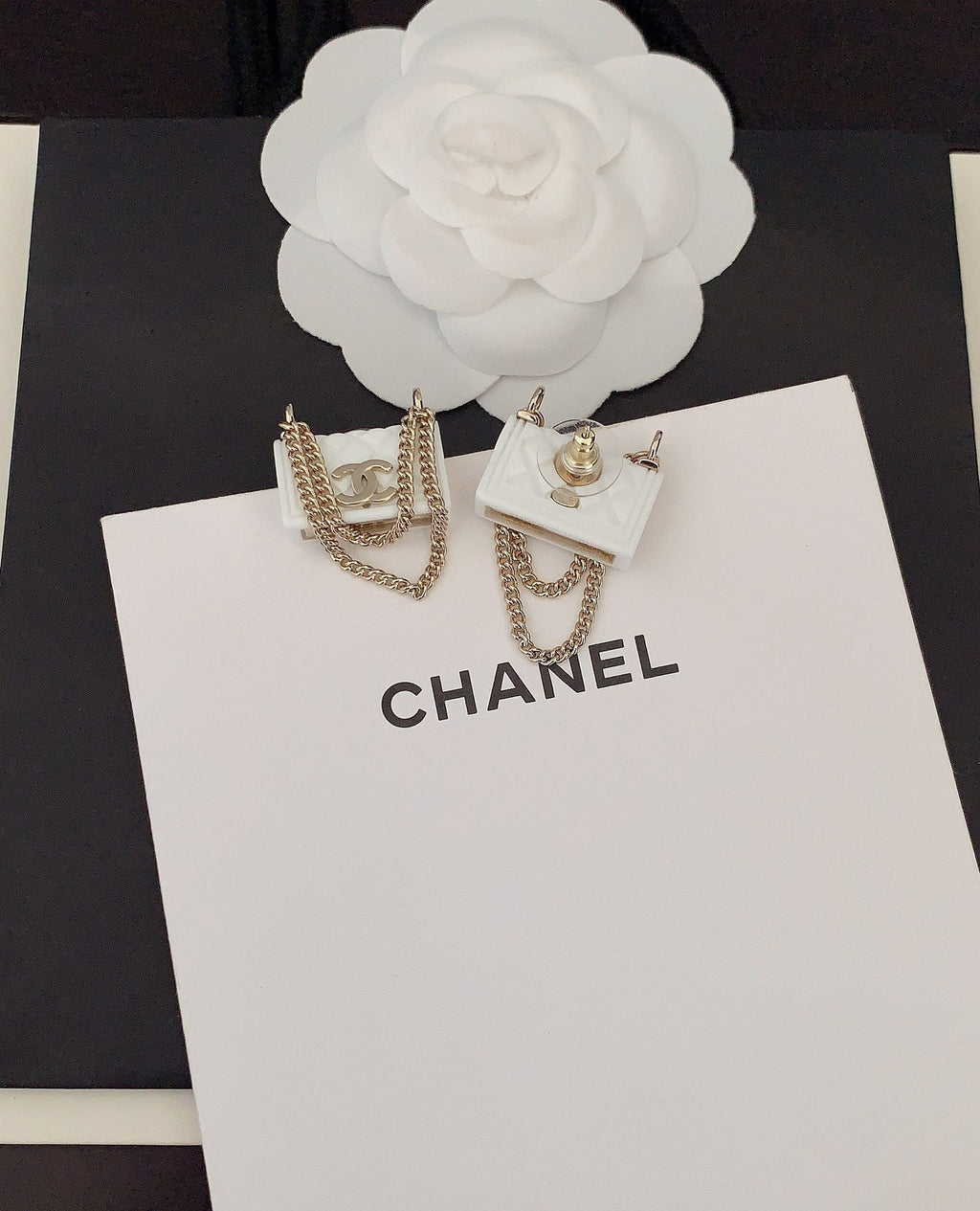18K  Chanel White Bag Earrings