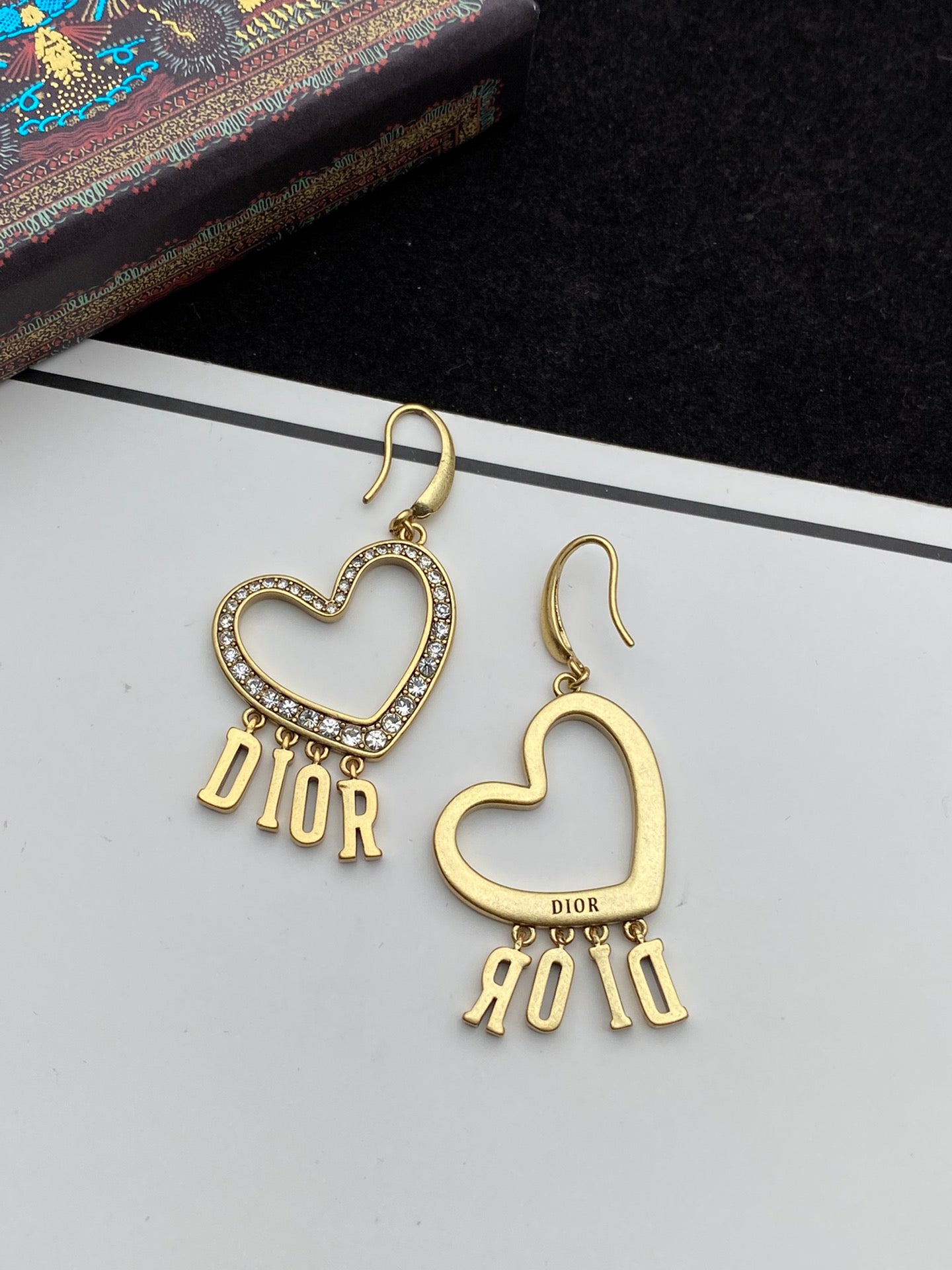 18K Dior Heart Crystal Earrings