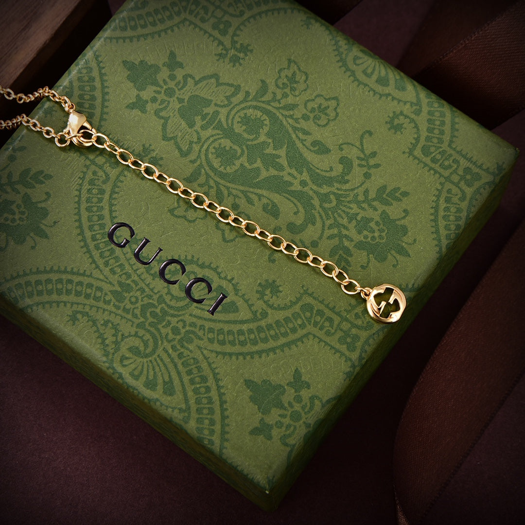18K Double Gucci Embellished Script Letter Necklace